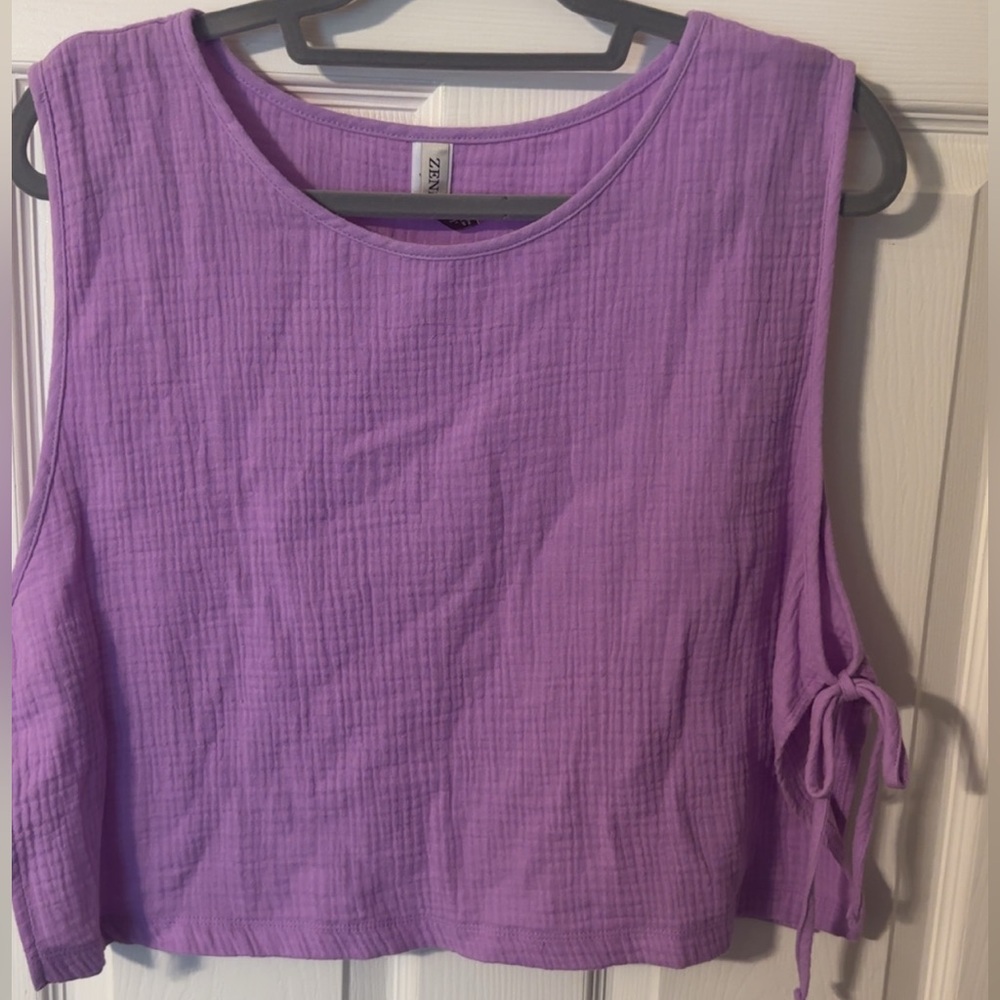 Zenana Outfitters Purple Crop Muscle Tee